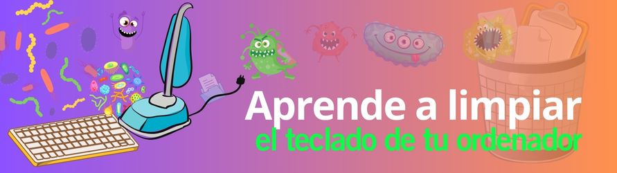 Una aspiradore limpia todas las bacterias de un teclado de ordenador